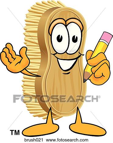 Clip Art - Scrub Brush With Pencil. Fotosearch