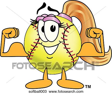 Softball Flexing Muscles View Large Illustration Drawing - Softball Flexing Muscles. Fotosearch