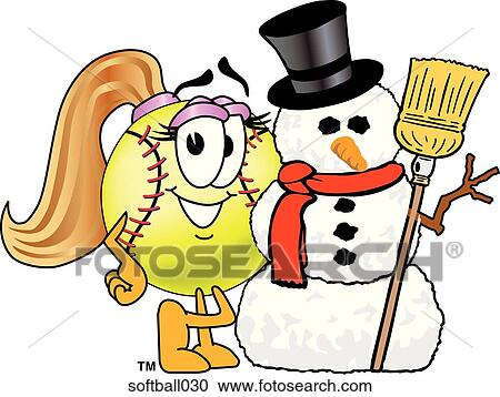 Softball With Snowman And Santa Hat View Large Illustration Clipart - Softball With Snowman And Santa Hat. Fotosearch