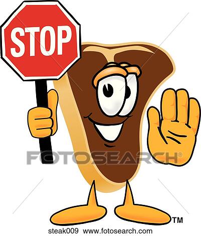 Steak Holding A Stop Sign View Large Illustration Stock Illustration - Steak Holding A Stop Sign. Fotosearch