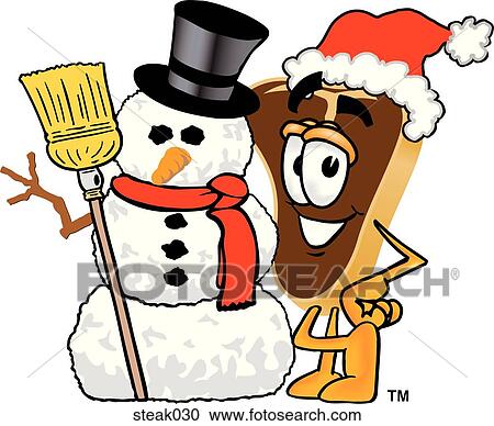Clipart - Steak With Snowman. Fotosearch