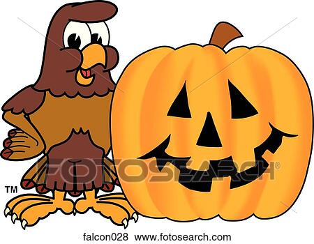 Stock Illustration - Falcon with Halloween Pumpkin. Fotosearch