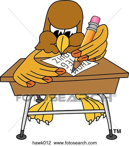 Hawk Writing at Desk View Large Illustration Drawing - Hawk Writing at Desk. Fotosearch