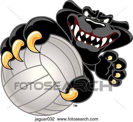 Jaguar holding Volleyball with angry face View Large Illustration Drawing - Jaguar holding Volleyball with angry face. Fotosearch
