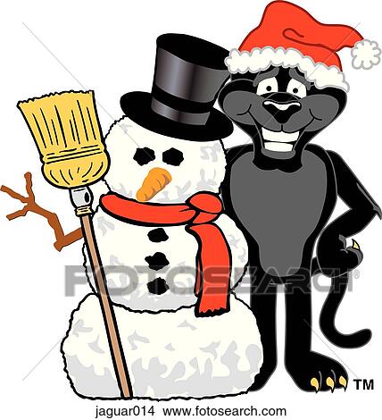 Stock Illustration - Jaguar Wearing Santa Hat with Snowman. Fotosearch
