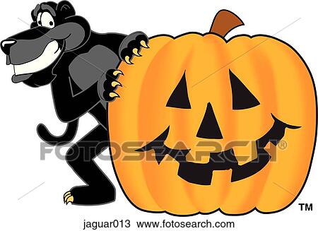 Drawing - Jaguar with Halloween Pumpkin. Fotosearch