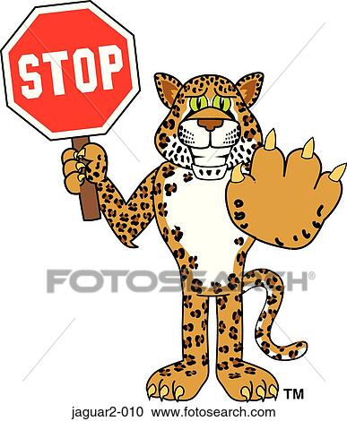 Jaguar 2 Holding Stop Sign View Large Illustration Clipart - Jaguar 2 Holding Stop Sign. Fotosearch