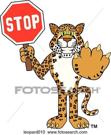 Leopard Holding Stop Sign View Large Illustration Clipart - Leopard Holding Stop Sign. Fotosearch