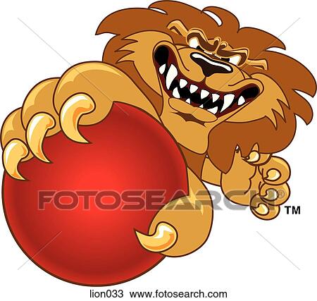 Lion holding Dodgeball with angry face View Large Illustration Drawing - Lion holding Dodgeball with angry face. Fotosearch