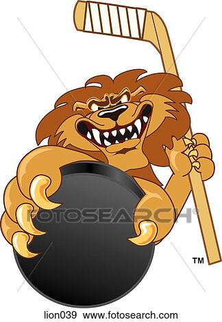 Lion holding Hockey Puck View Large Illustration Stock Illustration - Lion holding Hockey Puck. Fotosearch