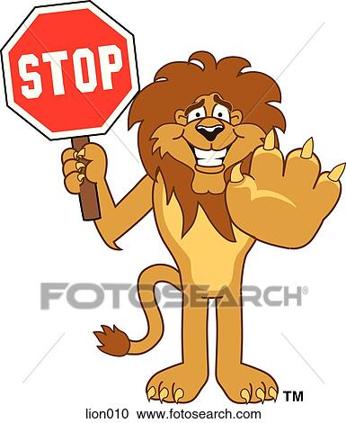 Lion Holding Stop Sign View Large Illustration Clipart - Lion Holding Stop Sign. Fotosearch