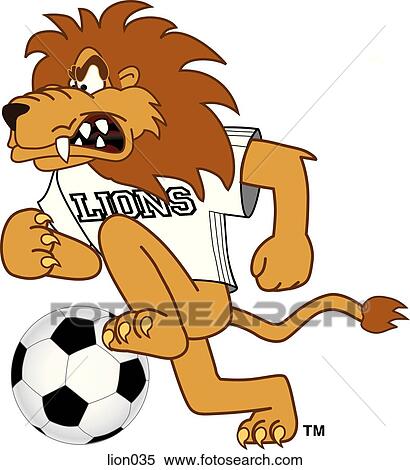 Stock Illustration - Lion playing Soccer with angry face. Fotosearch