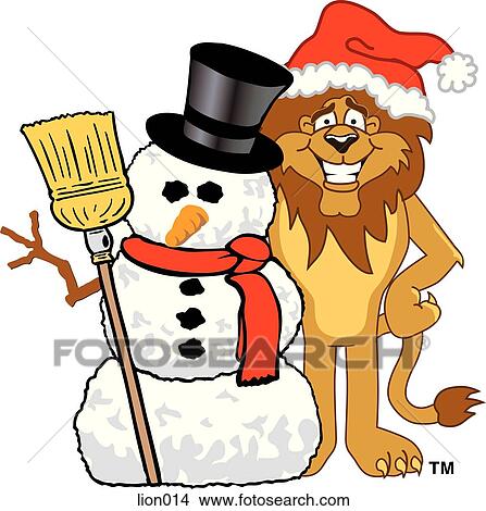 Lion Wearing Santa Hat with Snowman View Large Illustration Stock Illustration - Lion Wearing Santa Hat with Snowman. Fotosearch