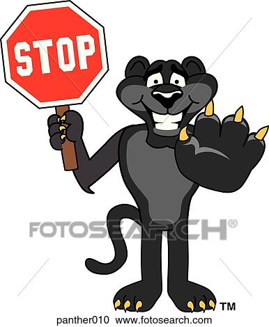 Clipart - Panther Holding Stop Sign. Fotosearch
