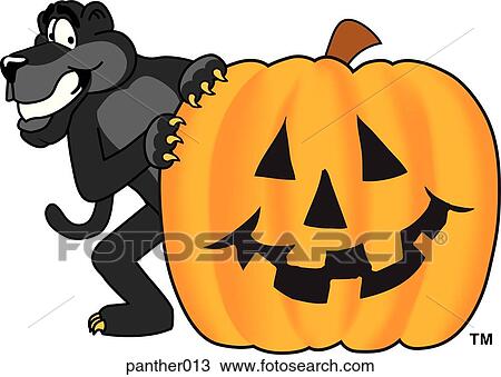 Drawing - Panther with Halloween Pumpkin. Fotosearch