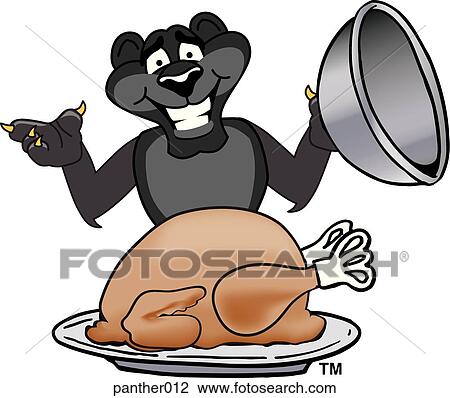 Panther With Thanksgiving Turkey View Large Illustration Drawing - Panther With Thanksgiving Turkey. Fotosearch