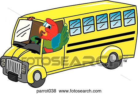 Parrot driving School Bus View Large Illustration Stock Illustration - Parrot driving School Bus. Fotosearch