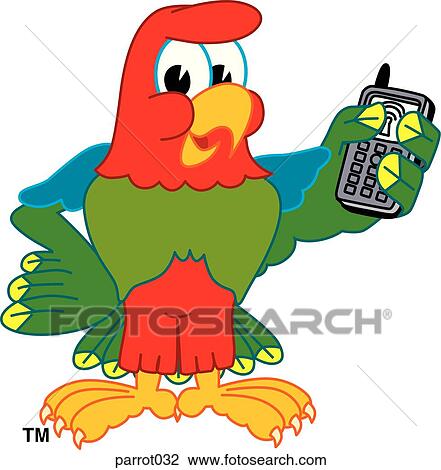 Drawing - Parrot holding Phone. Fotosearch