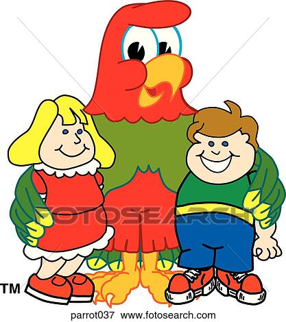 Stock Illustration - Parrot with Children. Fotosearch