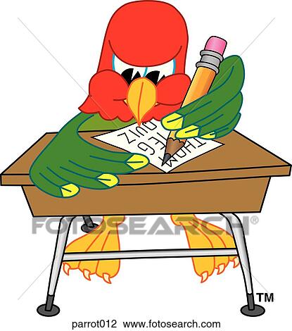 Parrot Writing at Desk View Large Illustration Drawing - Parrot Writing at Desk. Fotosearch