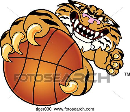 Clipart - Tiger holding Basketball with angry face. Fotosearch