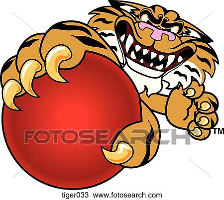 Tiger holding Dodgeball with angry face View Large Illustration Drawing - Tiger holding Dodgeball with angry face. Fotosearch