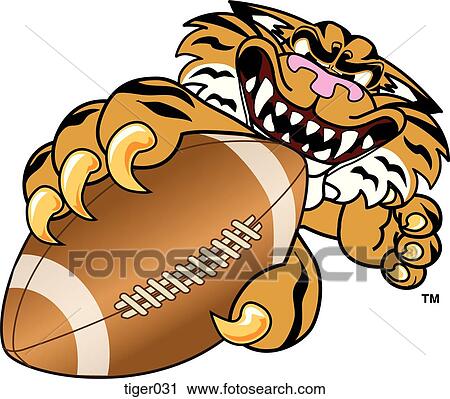 Clip Art - Tiger holding Football with angry face. Fotosearch