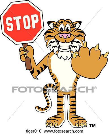 Clipart - Tiger Holding Stop Sign. Fotosearch