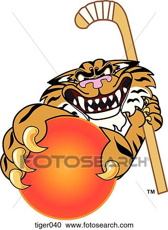Clipart - Tiger playing Field Hockey. Fotosearch