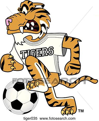 Tiger playing Soccer with angry face View Large Illustration Stock Illustration - Tiger playing Soccer with angry face. Fotosearch