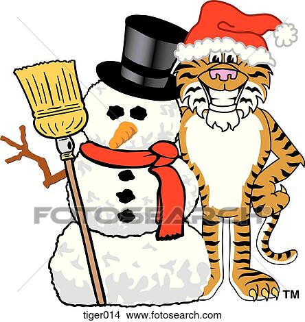 Tiger Wearing Santa Hat with Snowman View Large Illustration Stock Illustration - Tiger Wearing Santa Hat with Snowman. Fotosearch