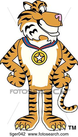 Tiger With Medal View Large Illustration Drawing - Tiger With Medal. Fotosearch