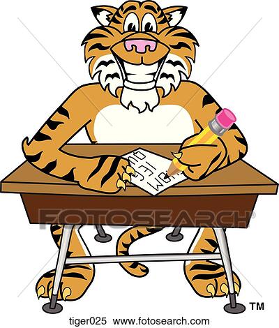 Tiger Writing at Desk View Large Illustration Stock Illustration - Tiger Writing at Desk. Fotosearch