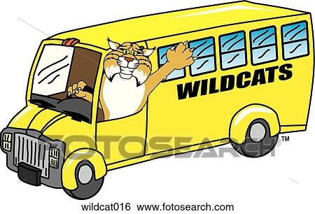 Wildcat driving School Bus View Large Illustration Stock Illustration - Wildcat driving School Bus. Fotosearch