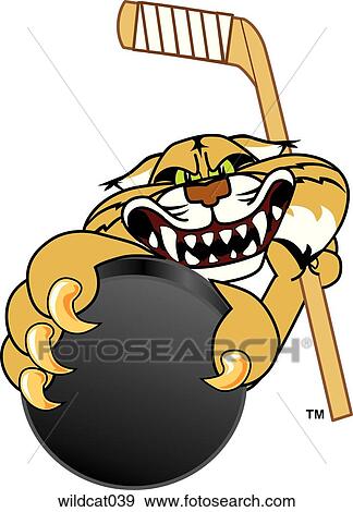 Wildcat holding Hockey Puck View Large Illustration Stock Illustration - Wildcat holding Hockey Puck. Fotosearch