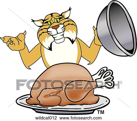 Wildcat With Thanksgiving Turkey View Large Illustration Drawing - Wildcat With Thanksgiving Turkey. Fotosearch