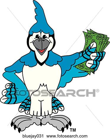 Clip Art - Blue Jay holding Money. Fotosearch