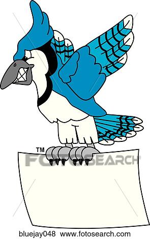 Stock Illustration - Blue Jay holding Sign with angry face. Fotosearch