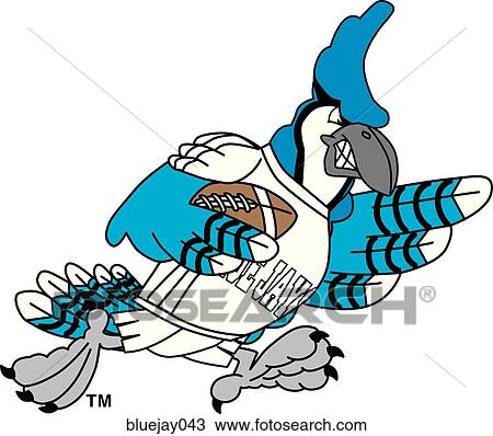 Drawing - Blue Jay playing Football with angry face. Fotosearch