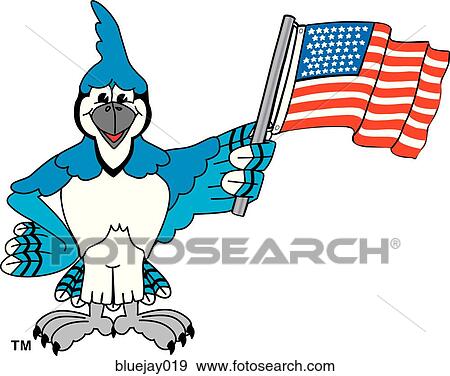 Stock Illustration - Blue Jay With American Flag. Fotosearch