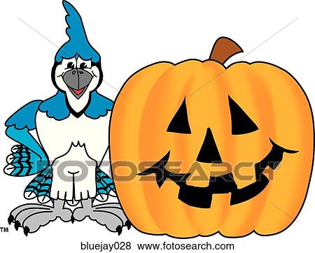 Blue Jay with Halloween Pumpkin View Large Illustration Stock Illustration - Blue Jay with Halloween Pumpkin. Fotosearch