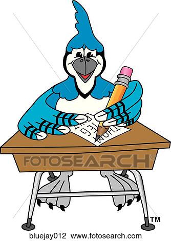 Drawing - Blue Jay Writing at Desk. Fotosearch