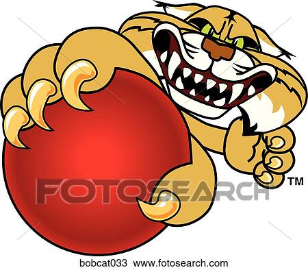 Bobcat holding Dodgeball with angry face View Large Illustration Drawing - Bobcat holding Dodgeball with angry face. Fotosearch