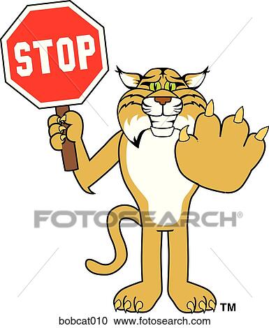 Bobcat Holding Stop Sign View Large Illustration Clipart - Bobcat Holding Stop Sign. Fotosearch