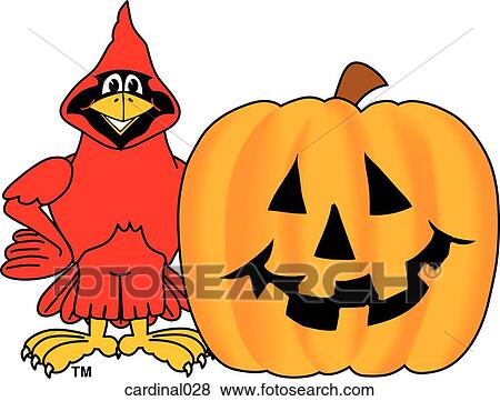Cardinal with Halloween Pumpkin View Large Illustration Stock Illustration - Cardinal with Halloween Pumpkin. Fotosearch