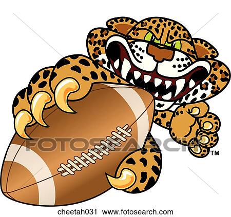 Clip Art - Cheetah holding Football with angry face. Fotosearch