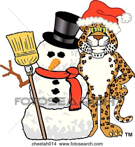 Cheetah Wearing Santa Hat with Snowman View Large Illustration Stock Illustration - Cheetah Wearing Santa Hat with Snowman. Fotosearch