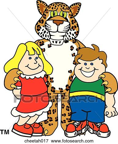 Stock Illustration - Cheetah with Children. Fotosearch