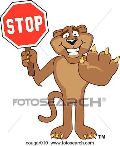 Cougar Holding Stop Sign View Large Illustration Clipart - Cougar Holding Stop Sign. Fotosearch