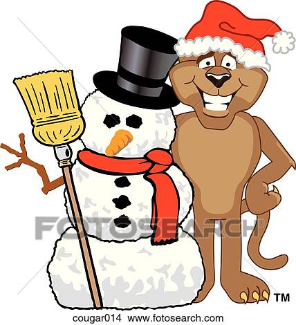 Cougar Wearing Santa Hat with Snowman View Large Illustration Stock Illustration - Cougar Wearing Santa Hat with Snowman. Fotosearch